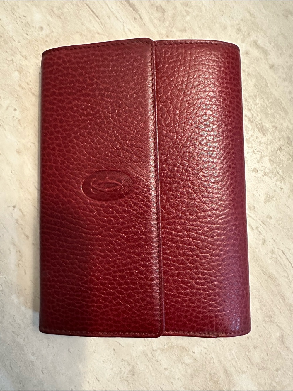 Cartier Burgundy Leather Card Holder with Gold Trim and coin holder